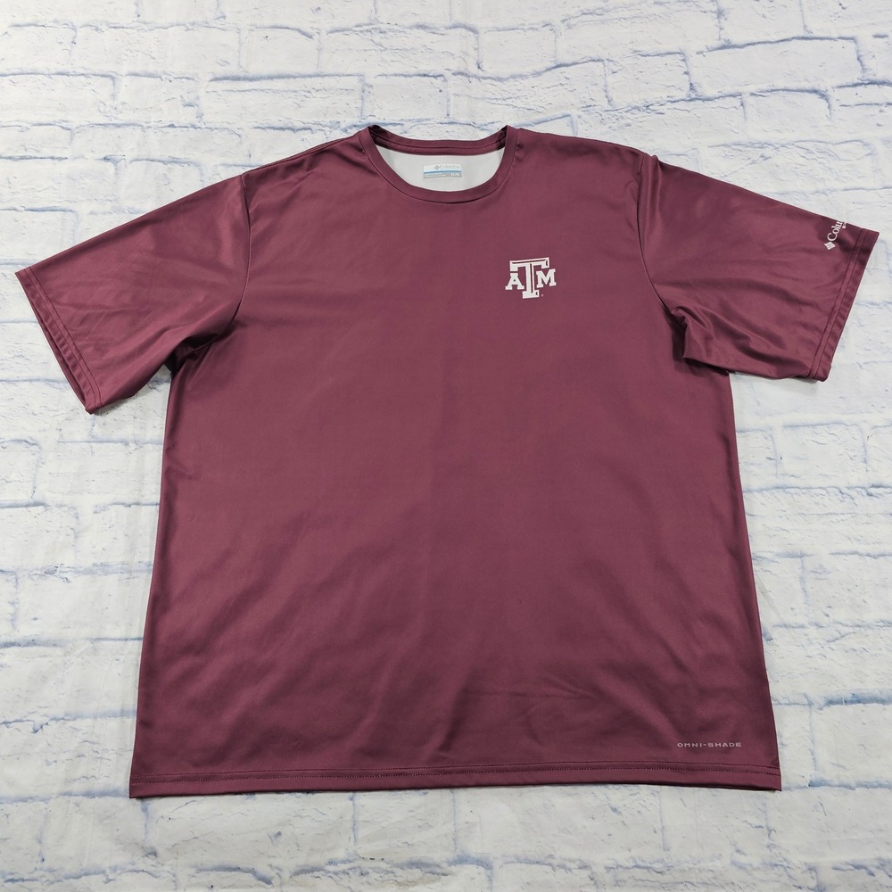 Texas A&M Aggies Columbia PFG T-Shirt Mens XL Maroon Omni-Shade Fishing Tee